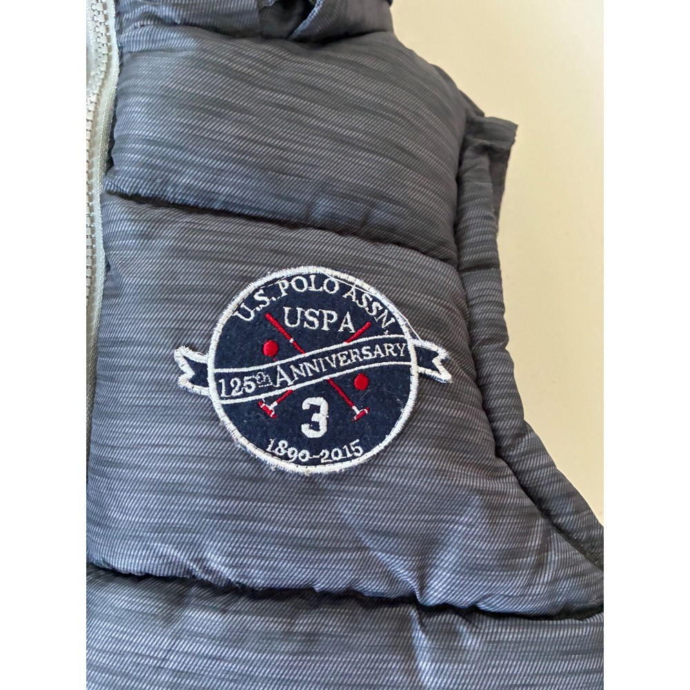 Kids U.S. Polo Assn. 125th Anniversary Puffer Vest Hoodie Gray Size M 10 12 - Picture 2 of 5